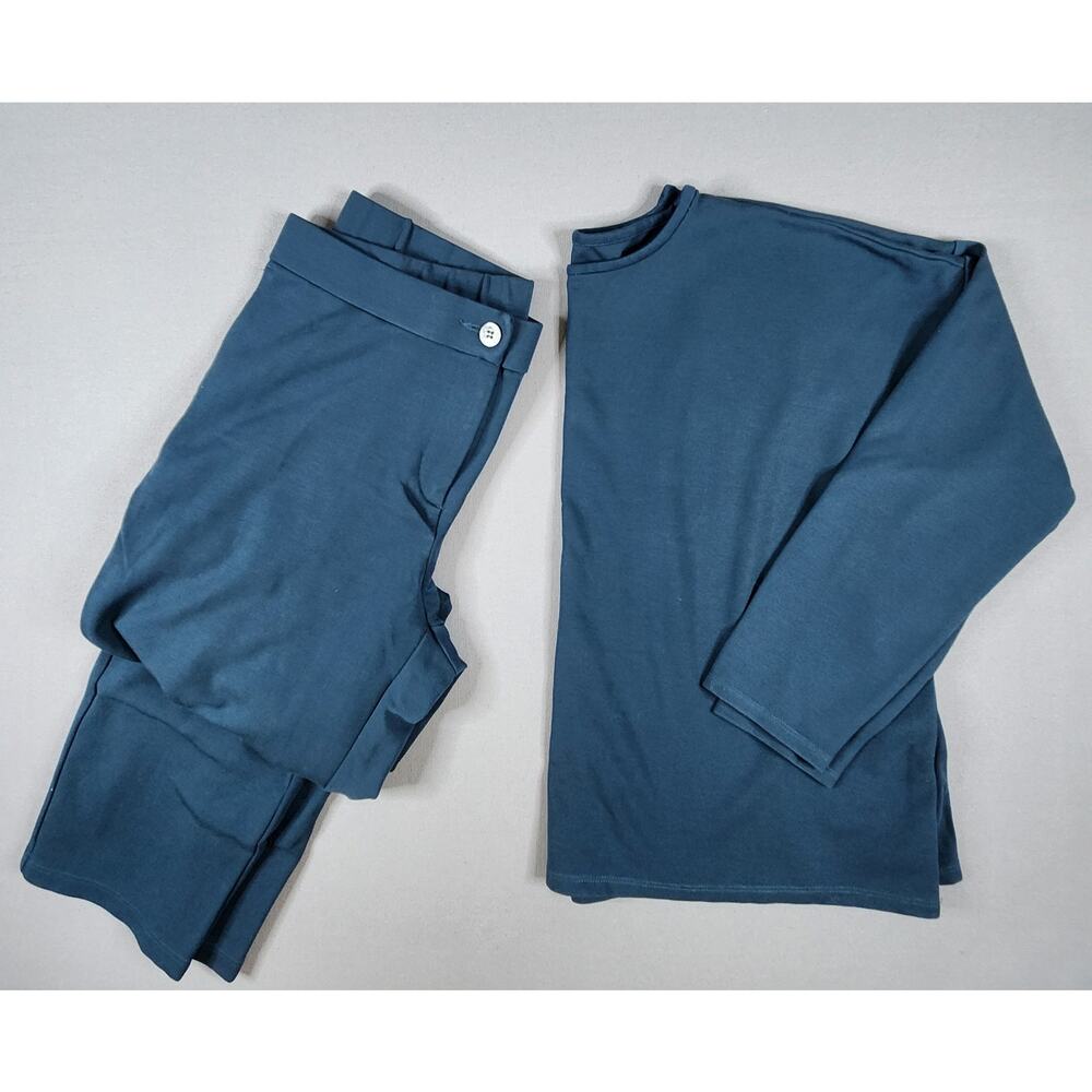 Eileen Fisher Womens Small Storm blue tencel slouchy ankle pants, 3/4 sleeve top